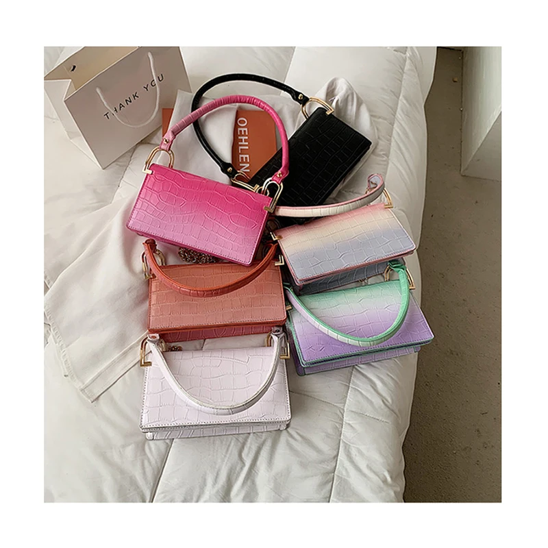 

Large Capacity Stone Pattern Handbag and Purse Luxury Gradient Color Baguette Bag Female Chain Shoulder Messenger Underarm Bags