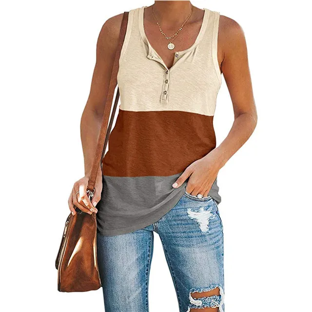 

Summer New Women's Tank Top With Contrast Color Casual Loose Sleeveless Tank Top, Picture color