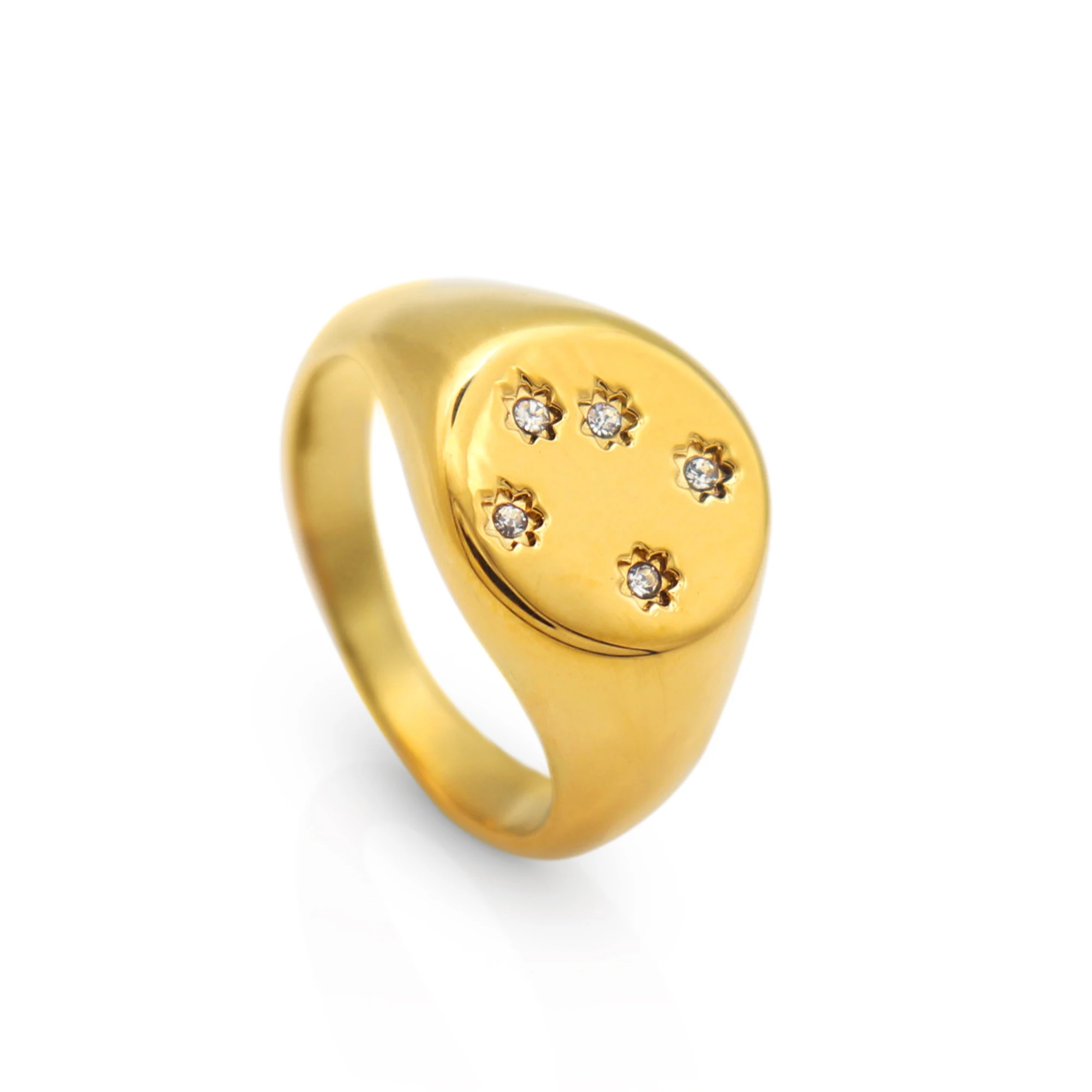 

Chris April in stock dainty jewelry PVD gold plated 316L stainless steel star sigh signet ring jewelry with zircon