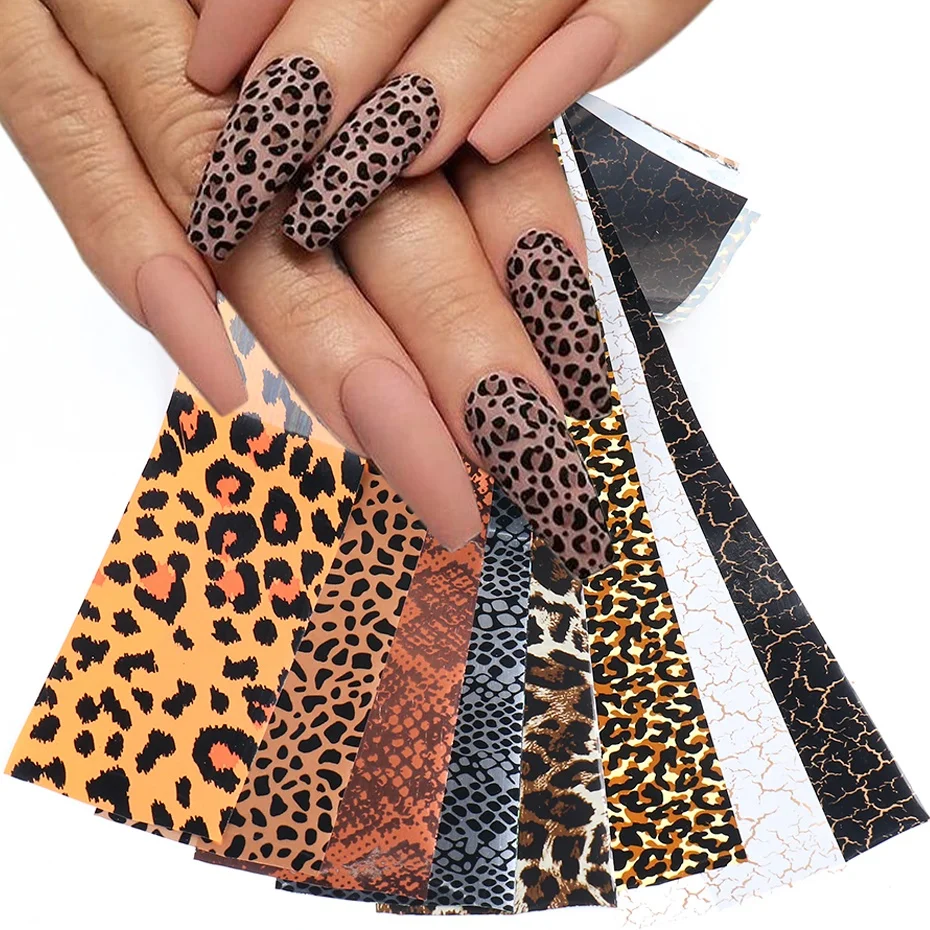 

Oosi De Leopard Wild Animal Skin Nail Foil Sticker Snake Print Sexy Nail Art Transfer Slider Starry Sky Manicure Decoration Wrap, Multi color