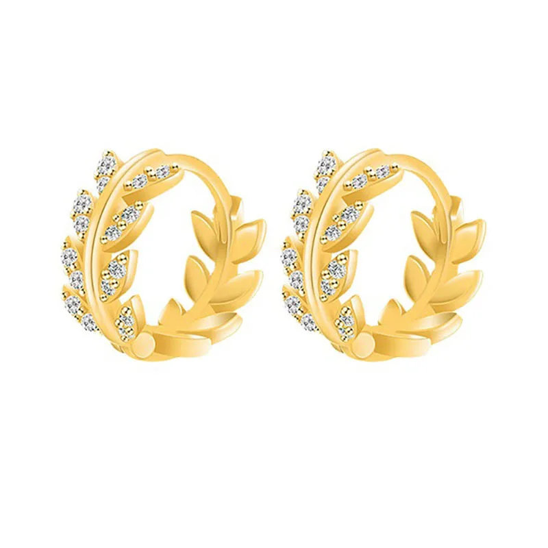 Wholesale 925 Sterling Silver Earrings Personality  Leaf Hoop Earrings for Women Fashion Zircon Jewelry Gift