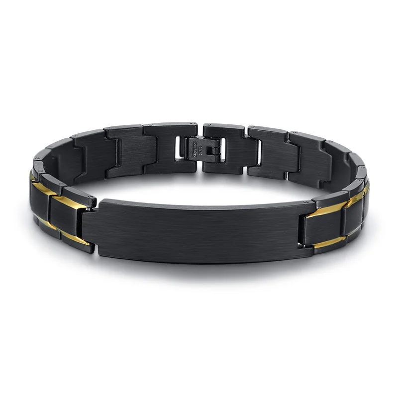 

8.5 Inches Hips Hops Black Gold Plated Stainless Steel Magnetic Bracelet For Men