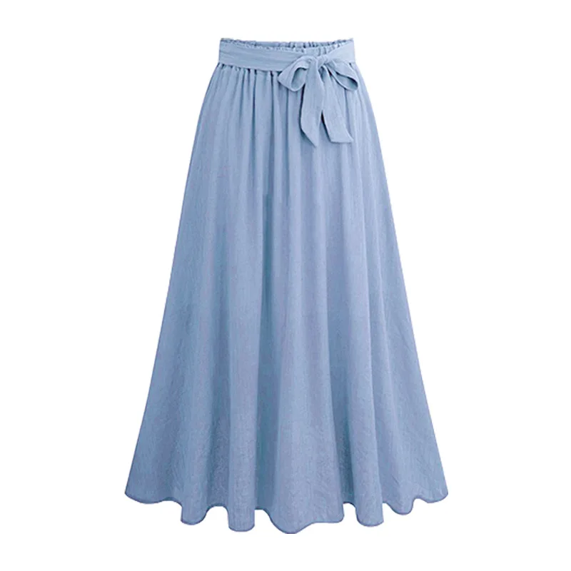 

Women Elegant Bow Tie Flared Maxi Skirt Women High Waist Summer Solid Long A-line Skirt YF80147