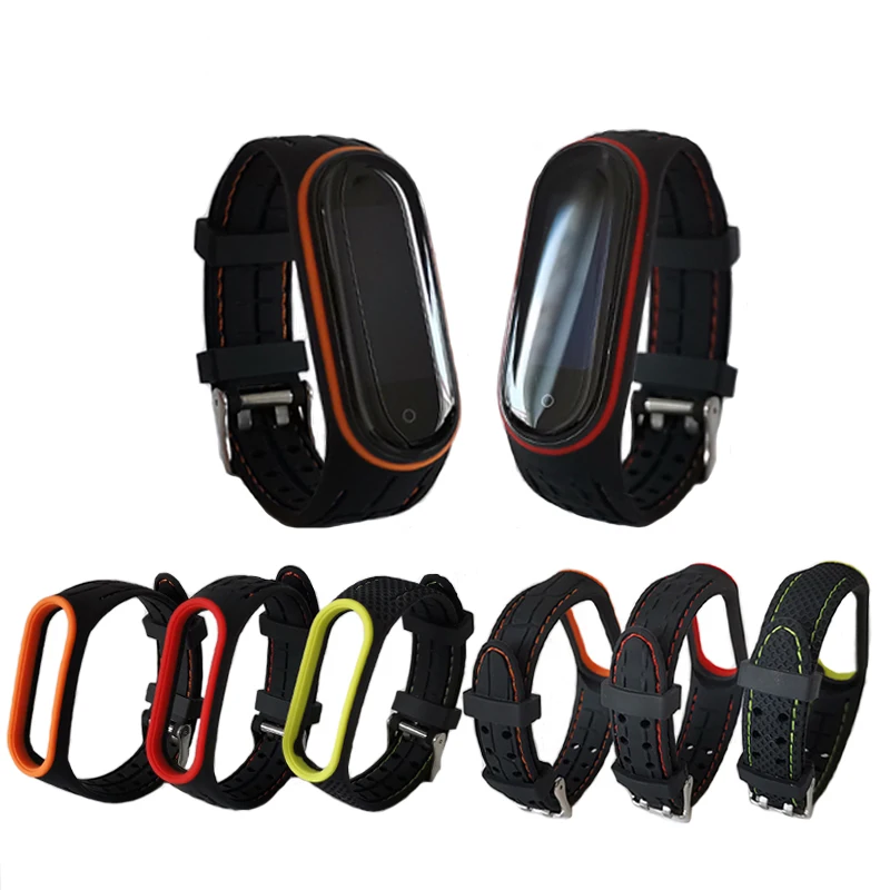 

2021 new Sport silicone Watch Band mi band 5 strap leisure rubber for xiaomi mi band 3 4 strap smart watch strap, 21 colors