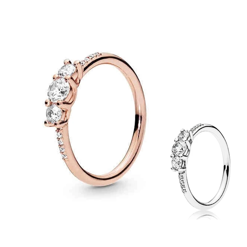 

925 sterling silver pandora charm rose gold fairytale sparkle zircon ring suitable for female engagement