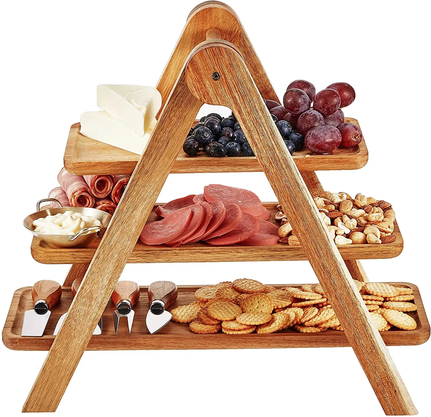 

Three-tiered Cake Display rack Stand holder Cupcake Tiered Wooden Serving Platters Vintage Wood Fruit Tray