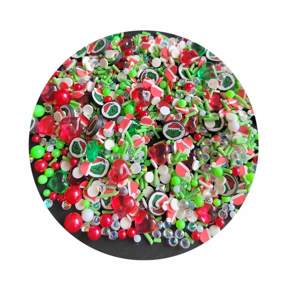 

Christmas Hat Cartoon Slices Polymer Hot Clay Mixed Sprinkles Red Heart Beads for Crafts DIY Slime Filling Accessories