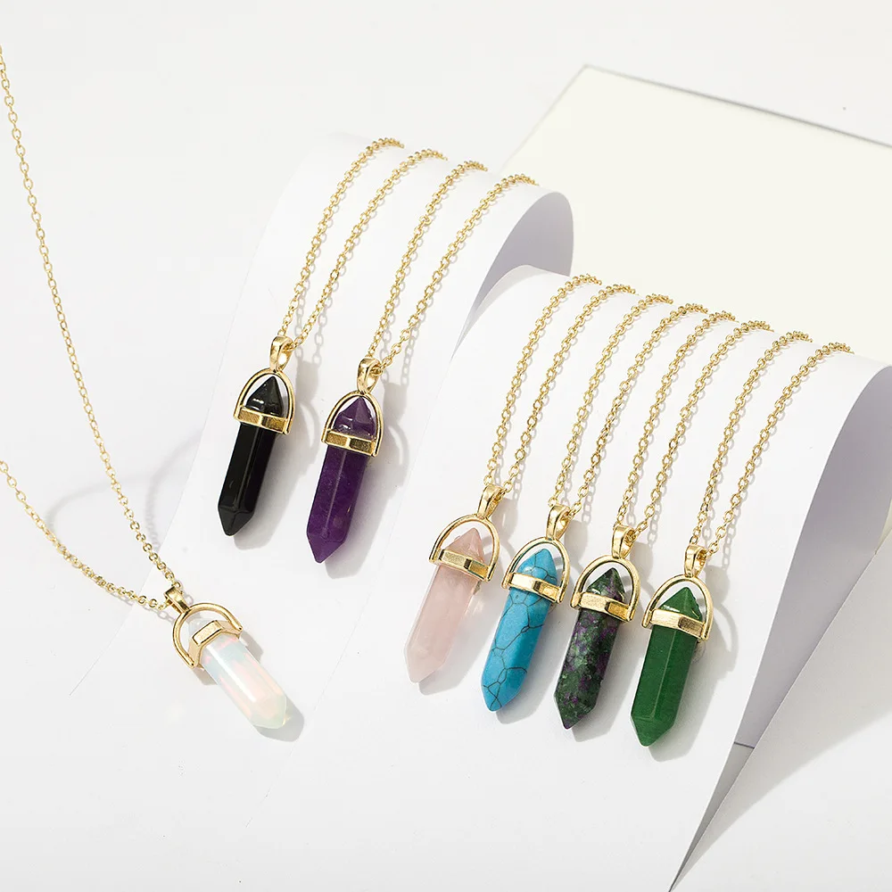 

Hot Sale Amethyst Turquoise Gold Plated Natural Stone Quartz Pendant Necklace for Women