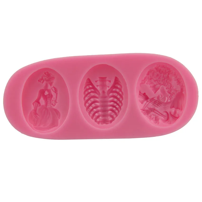 

Halloween silicone chocolate mold 3D embossing skull skeleton handmade soap clay molds, Pink