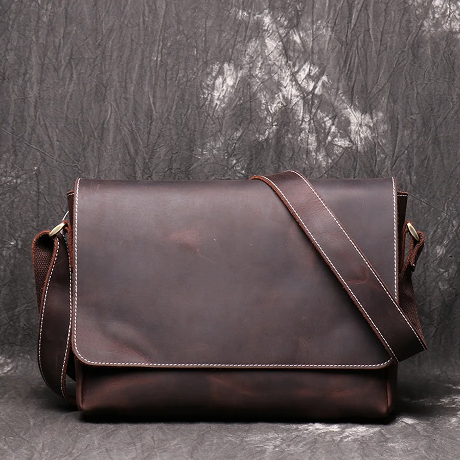 

Vintage A4 Genuine Leather Men Office Briefcase Crazy Horse Leather Business Messenger Crossbody Shoulder Bags, Customized
