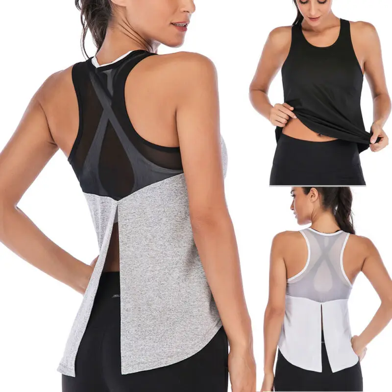 

New Women Fitness Sports Shirt Sleeveless Running GymShirt Vest Athletic Undershirt Yoga Gym Wear Tank Top Quick Dry