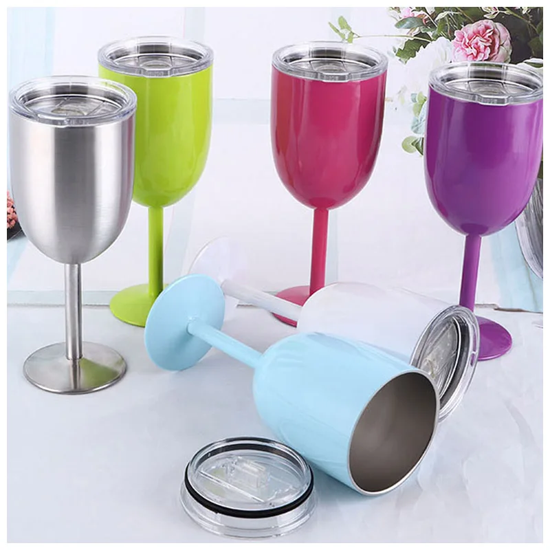 

2020 Custom metal goblet tumbler double wall stem wine goblets metal wine glasses stainless steel vacuum Insulated goblet