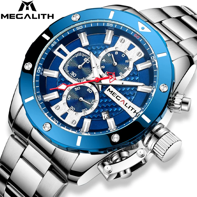 

MEGALITH Manufacturer Custom Logo Wristwatches Luxury Chronograph Quartz Sports Watches Wholesale Price Sliver watches men wrist
