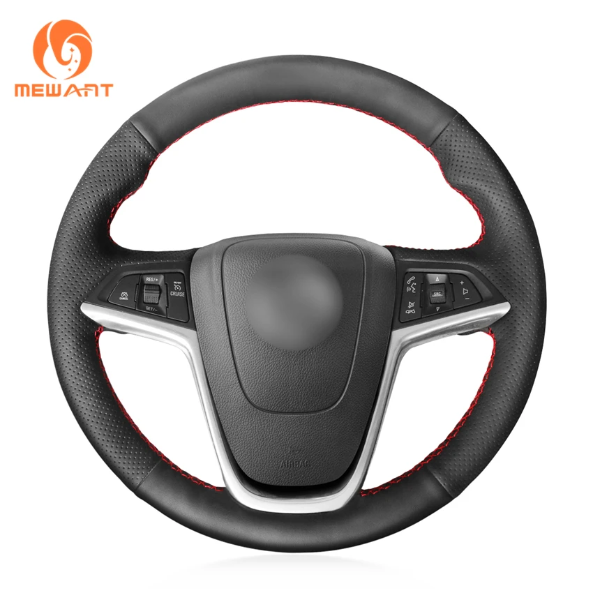 

MEWANT Hand Stitching Lace Up Leather Red Thin Carbon Fiber Steering Wheel Cover With Bule Strip For Opel Astra Buick