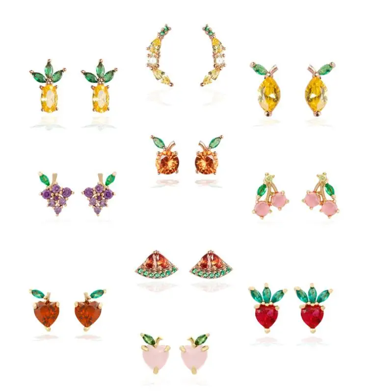 

Queena S925 Cute Tropical Fruit Stud Earrings Sweet Colorful Pineapple Watermelon Fruit Earrings Women Girls Fashion Jewelry, Picture