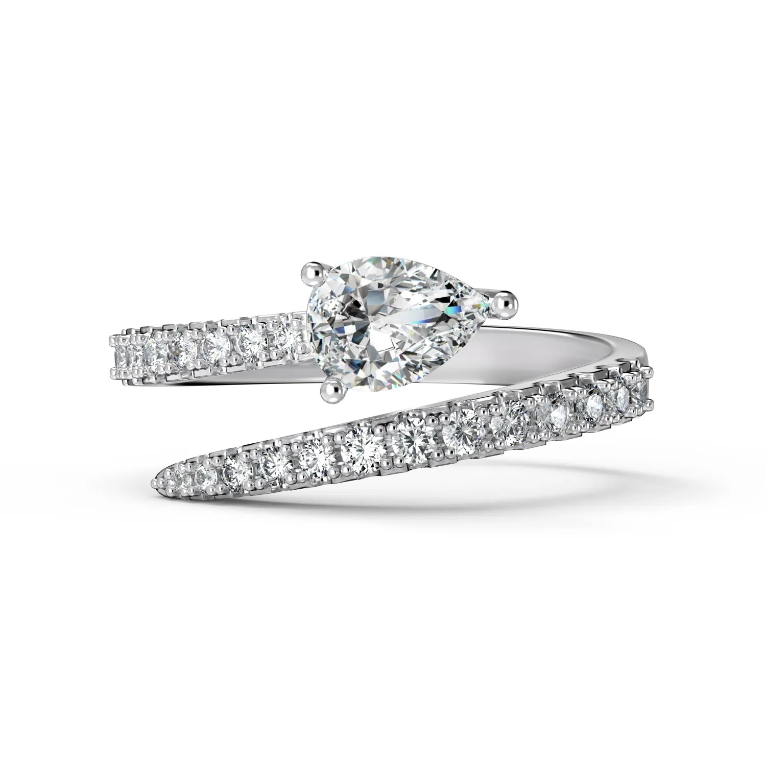 Dylam Trendy Design Tarnish Free 925 Sterling Silver Rhodium Plated Spiral Pear-Shaped 5A Cubic Zirconia Jewelry Rings for Women