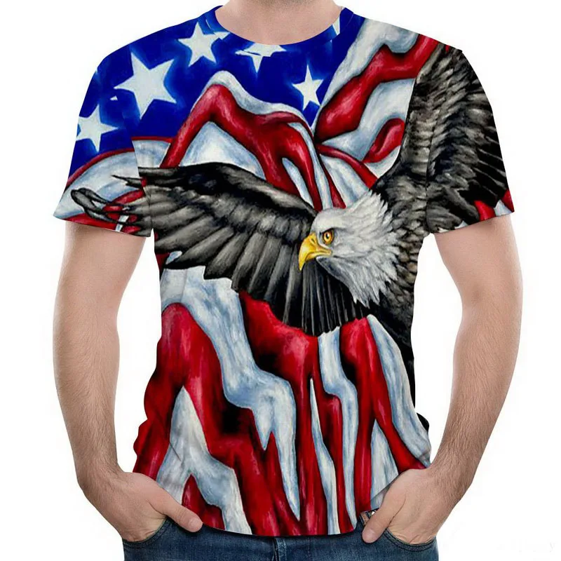 

Custom logo printed dye sublimation unisex tshirt american flag bald eagle graphic t shirts for men and women