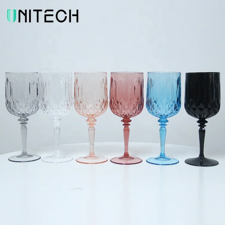 

BPA Free Unique Drinking Glasses Acrylic Drinkware Custom Unbreakable Plastic Wine Glass Goblet Crystal Plasitc Wine Glasses Cup, Grey,pink or customized