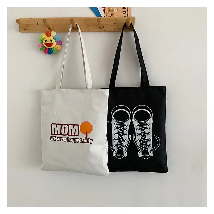 

Large Capacity Cartoon Printing Lady Shoulder Bag Fashion Trend Canvas Shopping Bag Hand Bags Women, Black, white