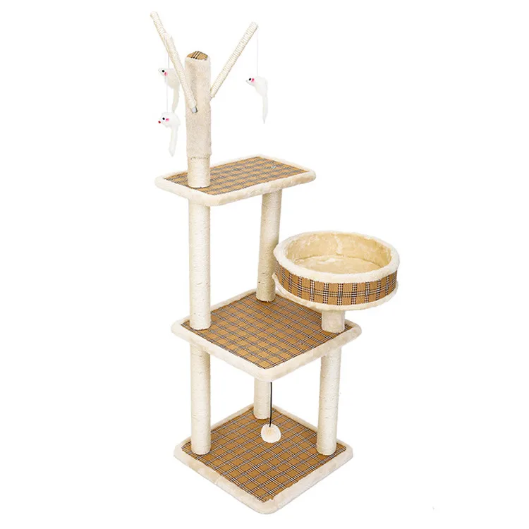 

Multi-level Stable Wood Cat Climbing Activity Frame Tree with Sisal-covered Scratching Posts