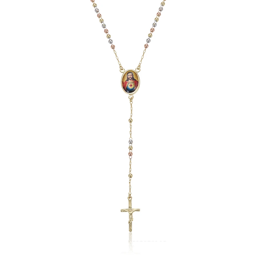 

45175 Xuping fashion jewelry multicolor cross rosary style bead men picture long pendant necklace