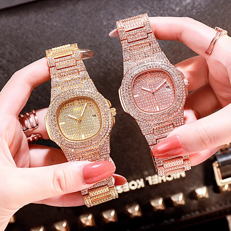 

2020 Fashion Women Rose Gold Watches Luxury Steel Rhinestone Quartz Clock Ladies Saat Full Diamonds Watch Relogio Feminino