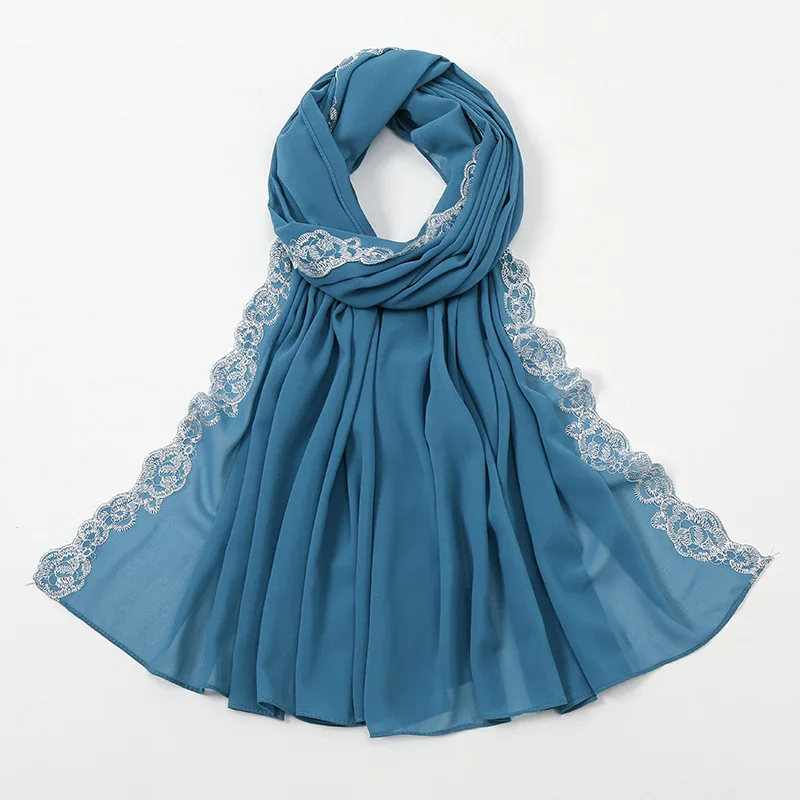 

2023 Chiffon lace decorative border fashion hijab solid scarf shawl