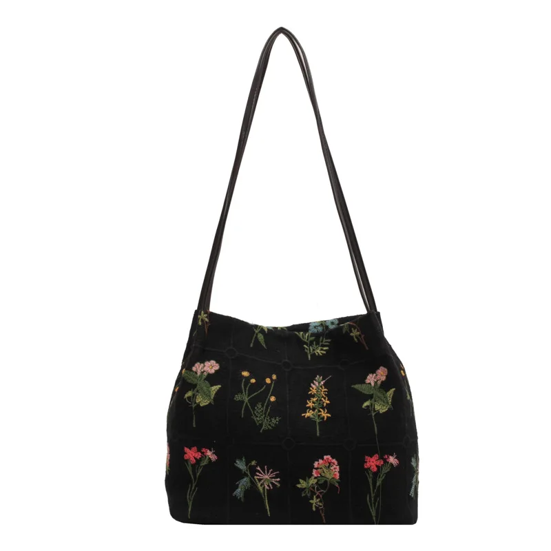 

New Flowers Pattern Original Design Flora Plant Patterns Large Canvas Blossom Shoulder Bag National Style