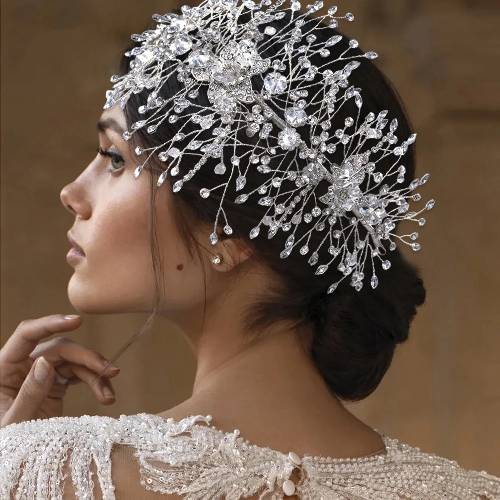 

Jachon Handmade exquisite headdress silver alloy diamond chain hair comb high quality unique crystal hair combs