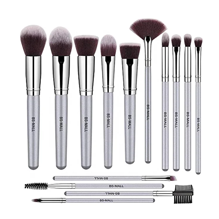 

BS-MALL Sliver Makeup Brushes Private Logo 14PCS Wholesale Cosmetics Brushes Personalized Make Up brush Set