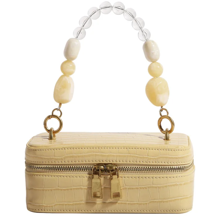 

Solid Color Versatile Box Bag Pearl Stone Chain Carrying Small Square Bag Crocodile Tattoo Carrying Crossbody Bag YGC-408