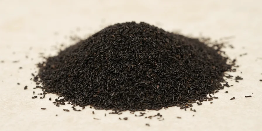 Toasted black sesame seeds in a pan