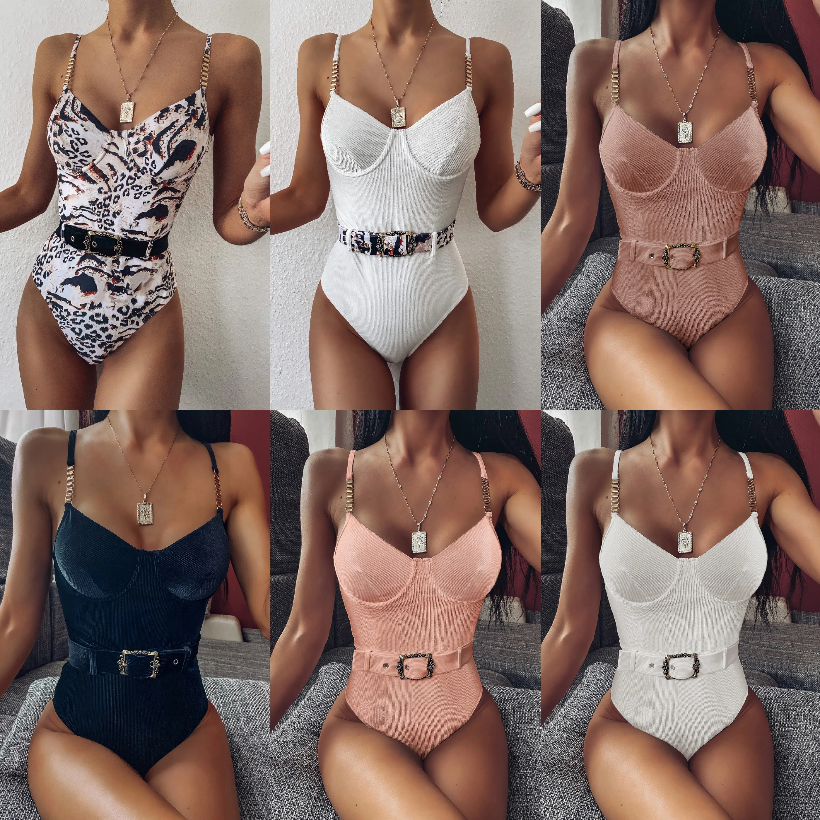 

Women Bikini Sexy Deep V Bathing Suits Women Swimwear Buckle One Piece Swimsuit, Customized color