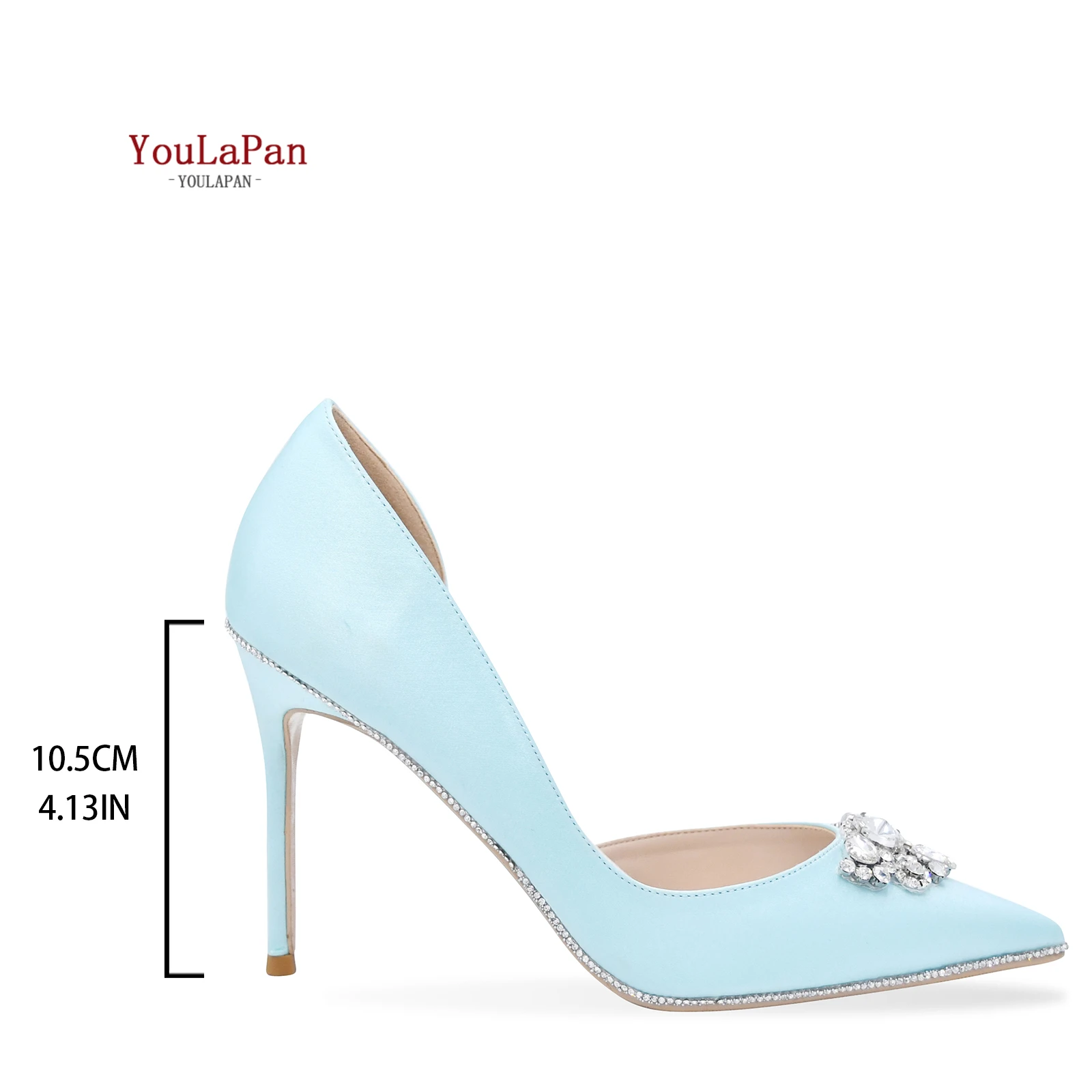

YouLaPan A08 Korean Stylish Sexy Blue Pointy Satin Diamond-encrusted Wedding Heels, Light blue