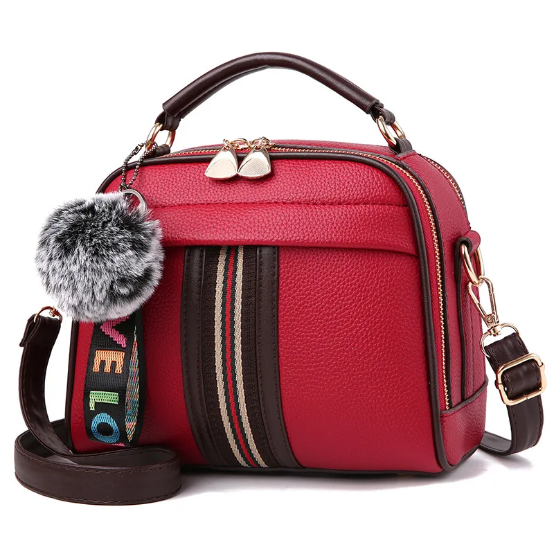 

clk W187 Wholesale fur ball decoration female bag shoulder bag striped women's handbag