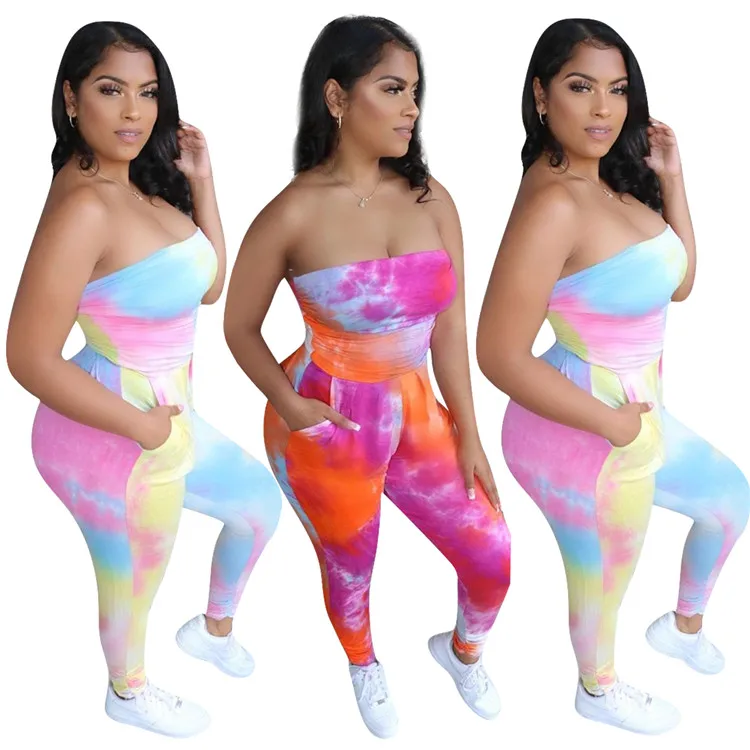 

New Arrivals Ladies Rompers Boutique Casual Tie Dye Strapless Sexy Summer Skinny One Piece Women Jumpsuit