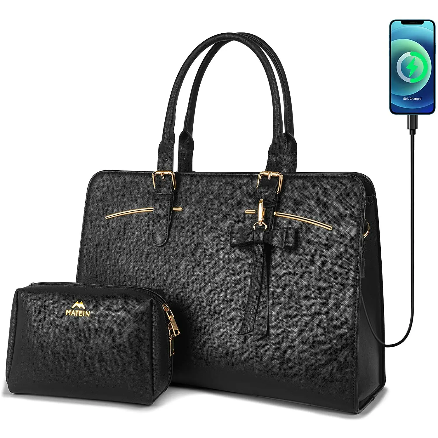 

Hot Selling 2PCS Set Women PU Leather Shoulder Bags Large Business Handbag Laptop Briefcase Fashion USB Port Tote Bag