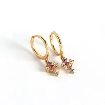 

Silver 925 Cross Earring With Colorful Diamonds Earrings For Women, As picture