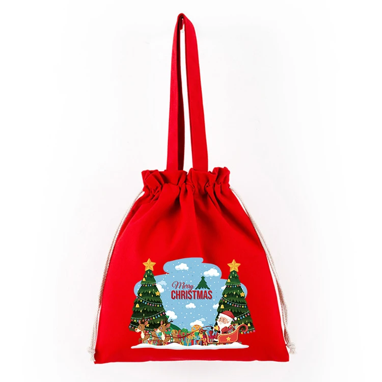 

CG063 Wholesale design custom printing blank color drawstring closure shopping cotton christmas tote bag canvas