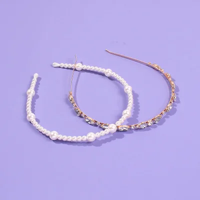 

Hot Selling Unique White Imitation Pearl Bead Hairband Rhinestone Crystal Headbands for Girls