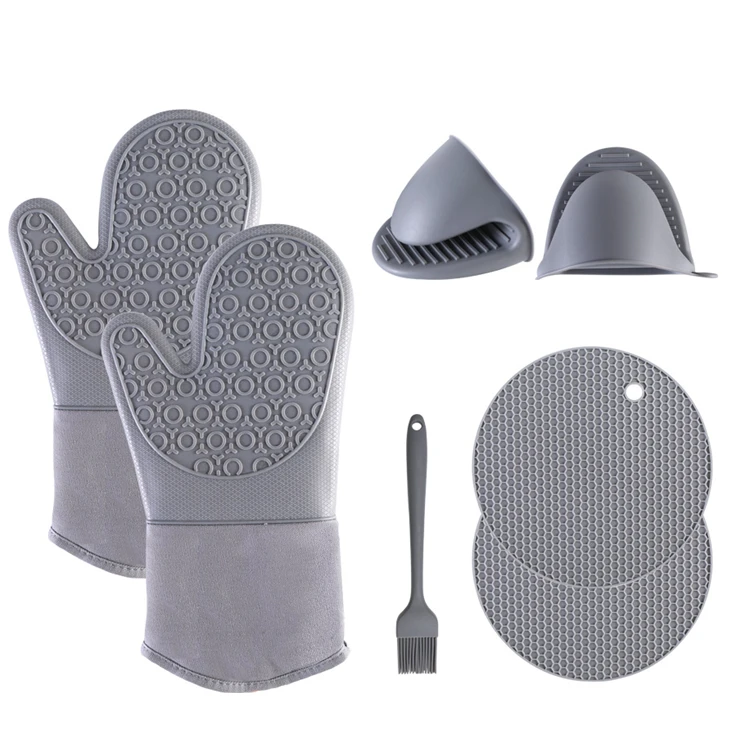 

Amazon Hot Selling Pack of 7 Heat Resistant Oven Mitts And Pot Holder Sets Oven Gloves Kitchen Pot Holders Set, Gray