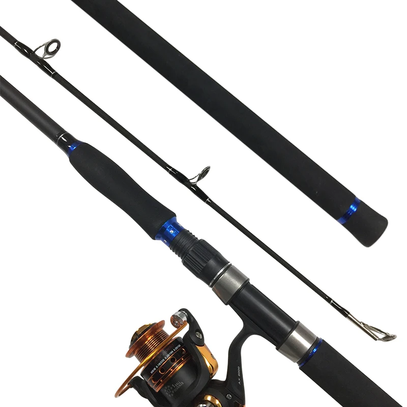 

2.1m Carp Fishing Rod 2 Sections Fishing Rod Fiber Glass Fuji guides sea bass, Black, customizable