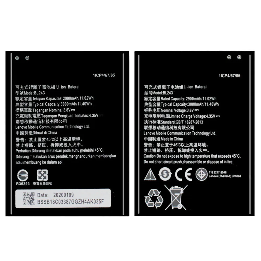 

replacement Li-ion rechargeable Battery BL243 For Lenovo K3 Note A7000 Akku DDP service 100% brand-new 3000mAh hot-selling