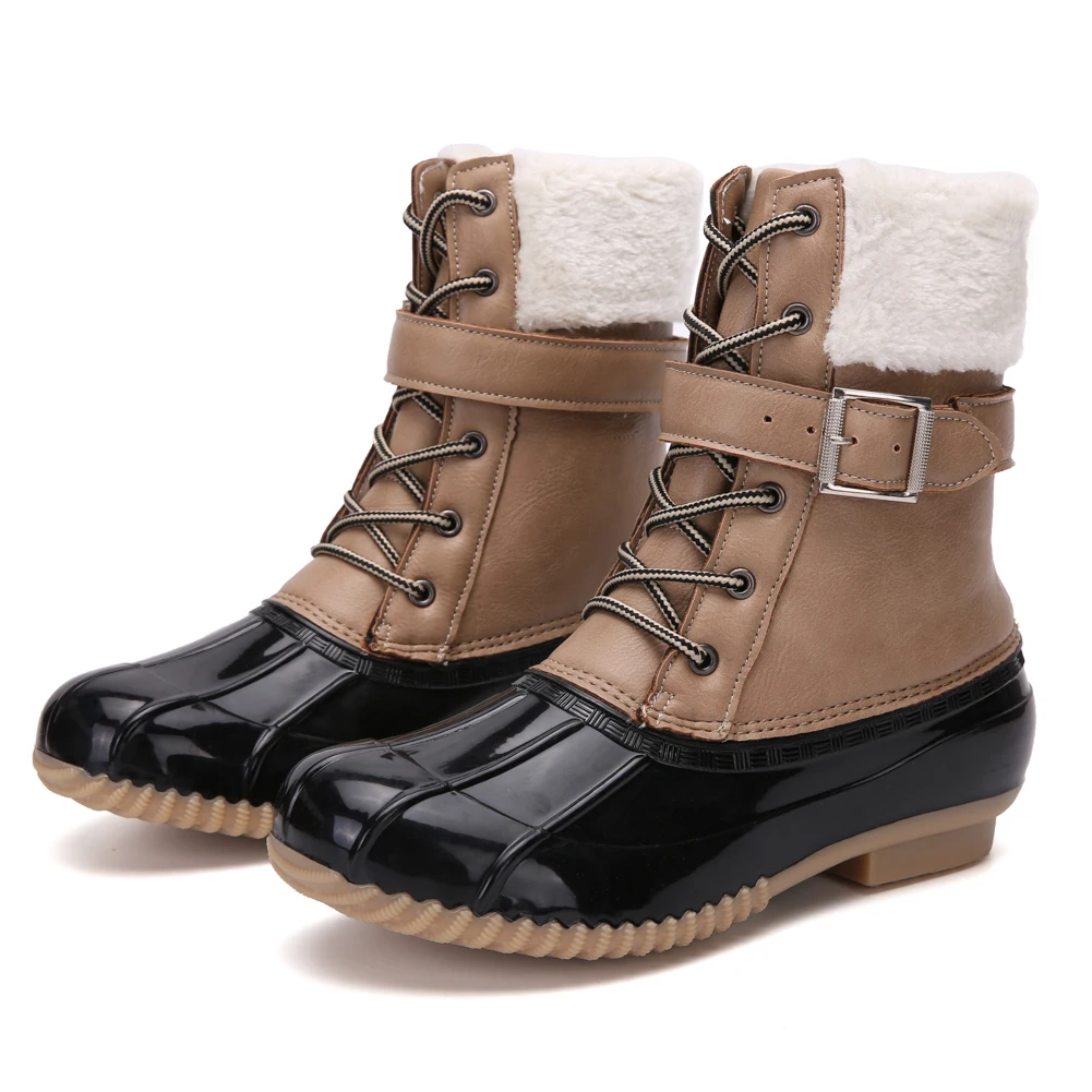 

Waterproof winter warm snow boots duck bean women boot, Brown/black/yellow/ecru