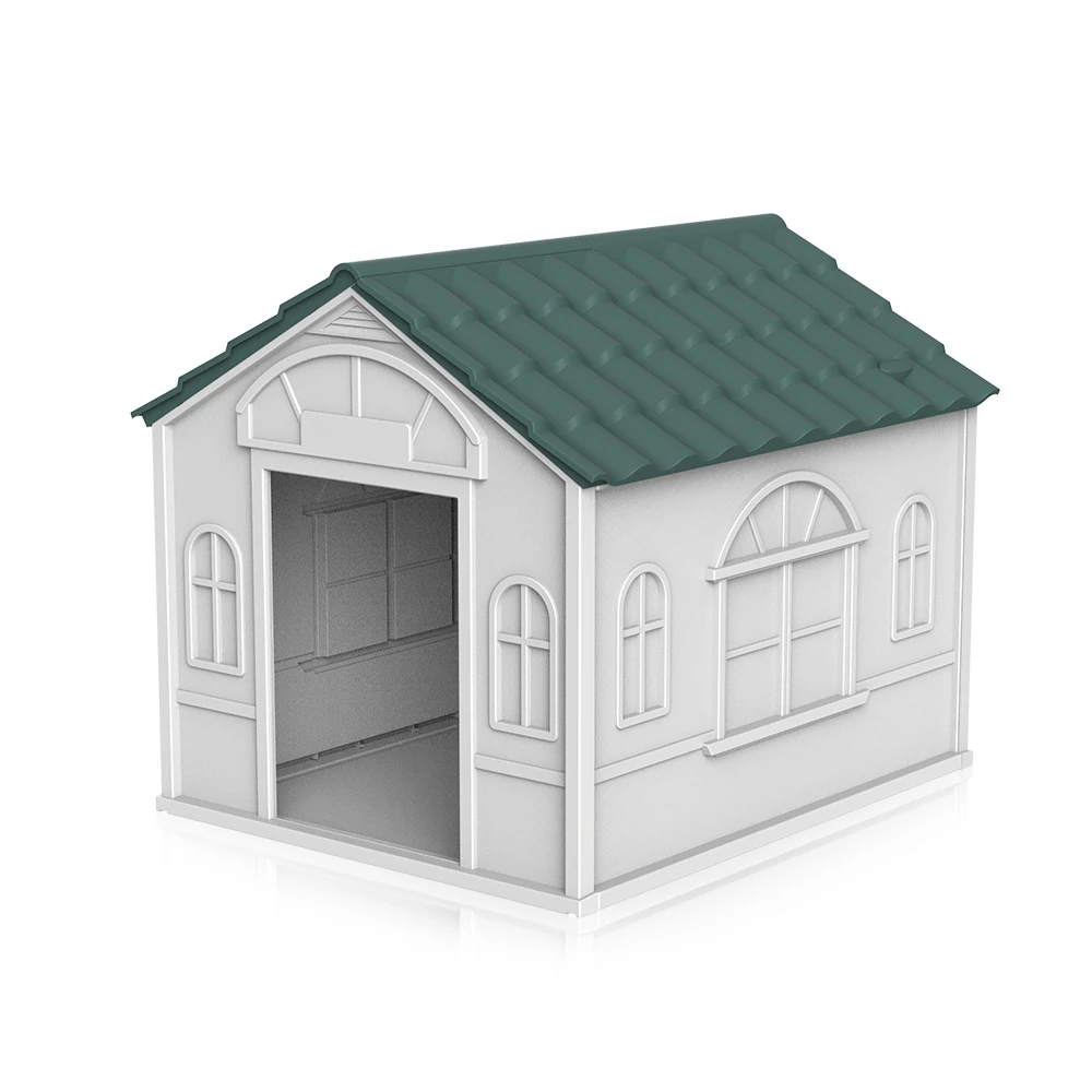 

PP Houses Outdoor Heavy Duty Plastic Safety Kennels Big Dog House, Blue/green/red/grey roof+white walls