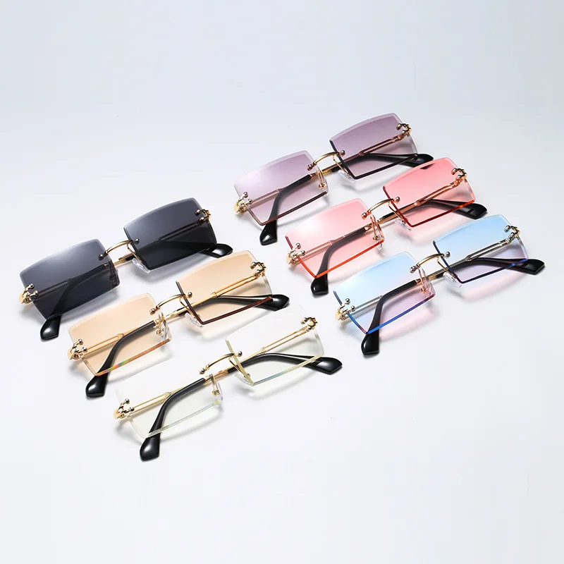 

2021 High Quality Square Metal Sunglasses Women Trendy Rimless Sunglasses