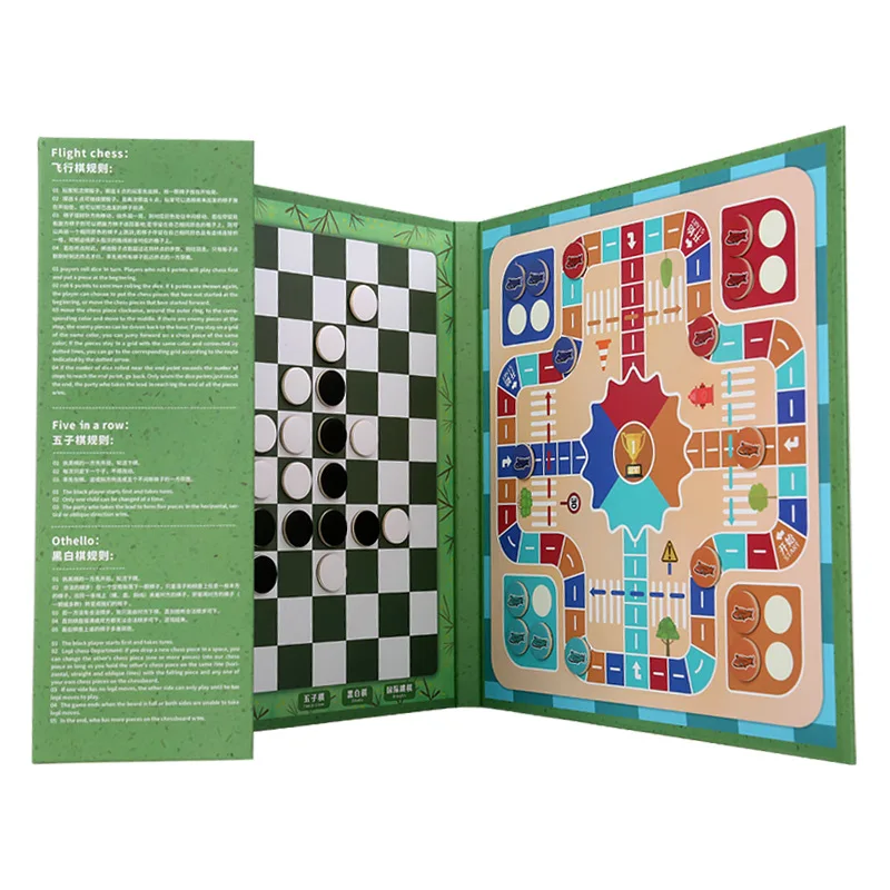 

Book clip type magnetic 2 in1 multifunctional game chess flying chess snake chess children's puzzle desktop game board game, Color
