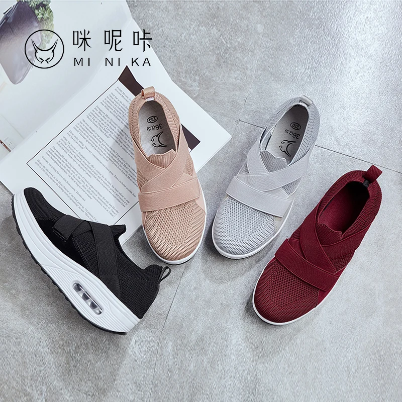 
Minika Hot Sale Women Platform Shoes Breathable Mesh Running Slip On Shoes Women Height Increasing Casual Shoes 