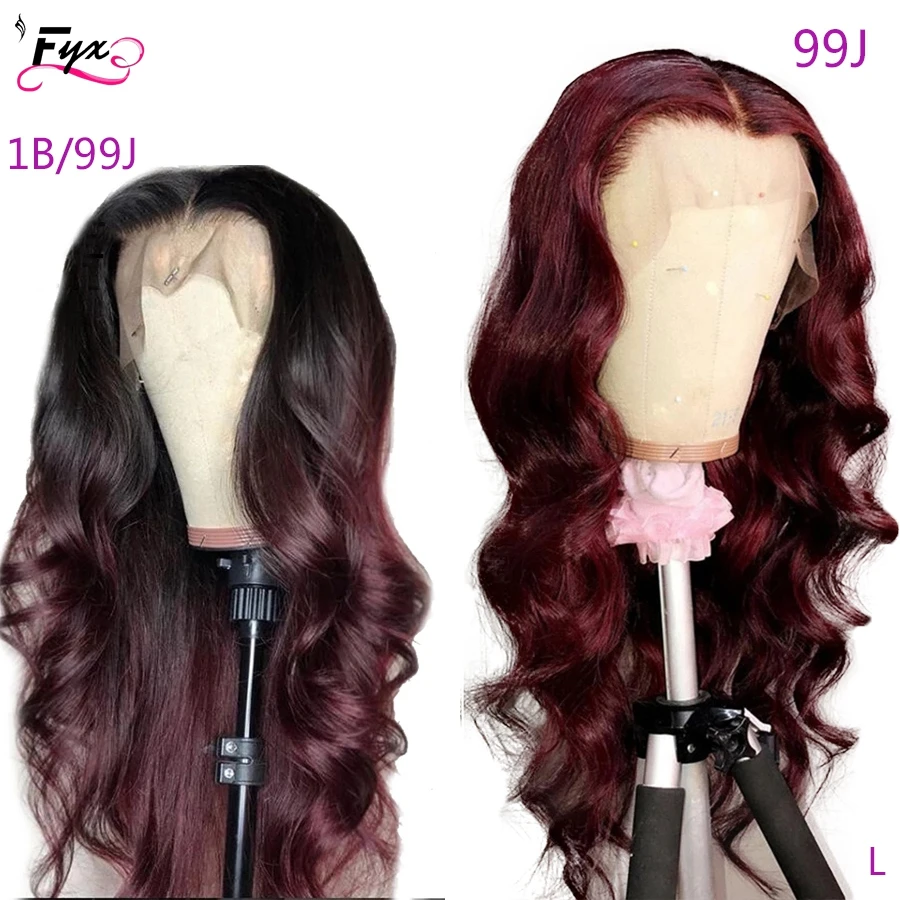 

99J Lace Front Human Hair Wigs 1B/99J Body Wave Omber Burgundy Brazilian Hair 99J Red Color 130% Density For Black Women