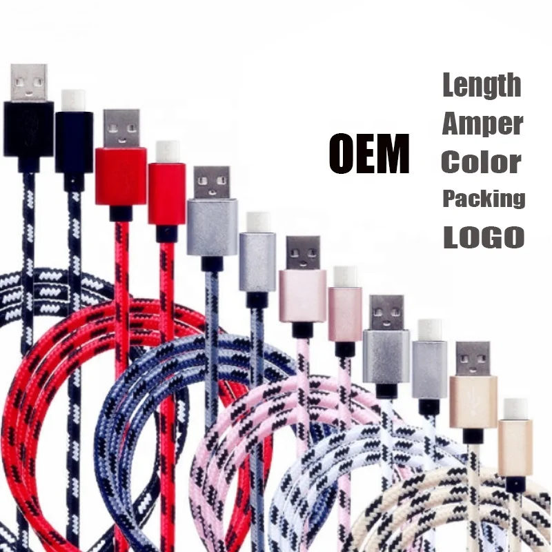 

WIK-ST OEM 1M 2A Nylon Braided Mobile Phone Charging Cable USB 1m 2m 3m, Black/gold/gray/red/rose-gold/silver